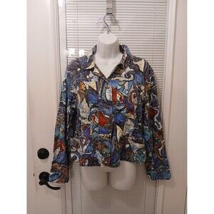 CHICOS art deco linen and cotton jean jacket women XL